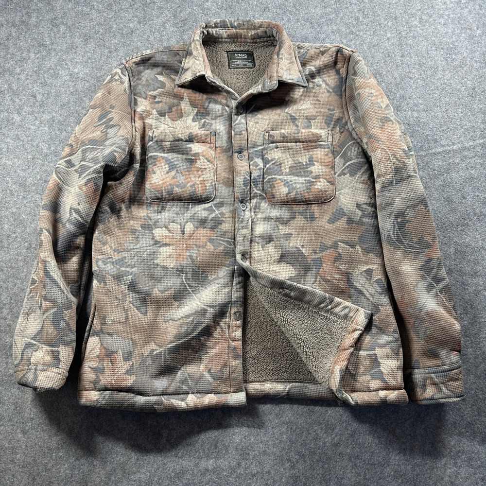 Nomad Craft Flow Shirt Jacket Mens S Brown Leaf Camo Sherpa‎ Lined Waffle Knit